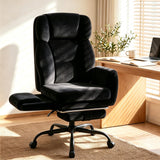 Furmax Big and Tall Office Chair, Criss Cross Legged Chair Wide Seat, Ergonomic Executive Desk Chair with Footrest, Teddy Fleece High Back Vanity Chair for Home Office, Black