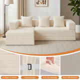 96" Boneless Couch for Living Room,Oversized Modular Sectional Sofa Bed,Modern Folding Cloud Couch with L-Shape Chaise,Convertible Sleeper Sofa,Corduroy Futon for Small Spaces Apartment,No Assembly