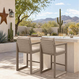 PURPLE LEAF Outdoor Counter Stool Set of 2 Modern Aluminum Stool, Khaki