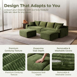 115" Boneless Couch for Living Room, U-Shaped Sectional Cloud Sofa-Green