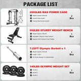 JELENS C21 Power Cage, 2000LBS Multi-Function Power Rack with Independent Dual Pulley System, All-in-One Squat Rack for Cable Crossover, Home Gym Workout Machine (Black,140LBS Black Weights Package)