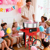ROVSUN 21 Inch Cotton Candy Machine Cart, Commercial Cotton Candy Maker Machine Candy Floss Machine w/Stainless Steel Bowl, Sugar Scoop and Large Storage Drawer for Home Party Carnival, Red