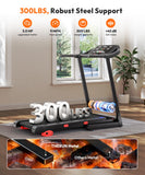 THERUN Incline Treadmill, Running Treadmills with Incline, Foldable Treadmills Heart Rate Sensors, 18″LED Display Manual Adjustment, 3.0HP Treadmill for Indoor Fitness Workouts, Black Red