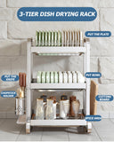 Stainless Steel Dish Drying Rack 3 Tier Dish Rack with Drainer Tray Utensil Holder and Cutting Board Holder Large Capacity Dry Rack for Dishes Kitchen Counter Silver (16.1" L x 10.6" W x 24.6" H)
