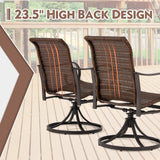 MELLCOM Patio Wicker Swivel Chair Set of 6, Heavy Duty Outdoor Dining Chair with 23.5'' High Back, Extra-Large Water-Fall Seat, Rattan Porch Gentle Rocker for Outside, Backyard, Garden