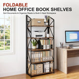 WOTMO 5 Tier Folding Bookshelf, No Assembly Foldable Storage Shelves, Brown