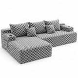 96.8" Boneless Couch Cloud Modular Sectional Sofa with L Shaped Chaise, Modern Corduroy Upholstered Deep Seat Couches Lounge with 5 Pillows for Living Room Bedroom(Gray, Checked, Left Facing Chaise)