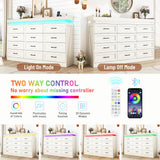71" Wide 46" Tall Large Farmhouse 12 Drawers Dresser for Bedroom with LED Light and Power Outlets,Wood Rustic 12 Chests of Drawers for Closet,Tall Storage Dresser Organizer for Bedroom(White)