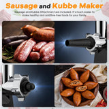 CHEFFANO Life Electric Meat Grinder, 2000W Max Sausage Stuffer Maker, Vegetable Cheese Grater with 3 Shredder Slicer Blades, 2 Blades, 3 Plates, Sausage Tube, 2 Meat Claws, Burger Press & Kubbe Kit