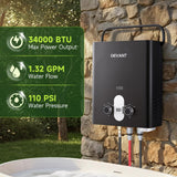 Propane Water Heater, 1.32 GPM 5L Portable Tankless Water Heater with Overheating Protection, Upgrade Screw-free Back Shell, Instant Hot Water for RV Camping, Outdoor Shower (BLACK)