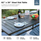 MFSTUDIO 9 Pcs Outdoor Dining Set, 82'' Metal Table & Swivel Mesh Chairs