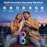Karaoke Machine for Adults Kids, Portable Bluetooth Speaker with 2 Wireless Microphones, TWS Mode & LED Light, 10H Battery PA System, Home Party Outdoor Camping Birthday Gifts (Black)