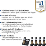 Cordless Phone with Advanced Call Block, Link2Cell Bluetooth, One-Ring Scam Alert, and 2-Way Recording  (Black with Silver Trim) Panasonic