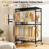 ULIFHOME P4 Plus Rolling Clothes Rack Heavy Duty, Clothing Racks for Hanging Clothes, Free Standing Garment Racks with Wheels, Portable Closet Rack 45''W × 20.5''D × 80.5''H, Max Load 570 Lbs, Black