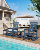 HDPE Rocking Chair Outdoor Set of 4 with 2 Side Table, High Back Rocker