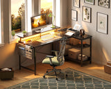 ODK 48 Inch Gaming Desk with USB Charging Ports and LED Lights, Reversible L Shaped Computer Desk with Storage Shelves