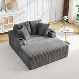 GarveeHome 64in Oversized Corduroy Fabric Bone-Free Sofa Bed Cloud Sofa with Cup Holders and Pillows Comfortable Deep-Seat Sleeping Sofa Chair Suitable for Apartments, Living Rooms, Bedrooms - Gray