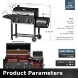 MFSTUDIO 49" 2 in 1 Charcoal Grill & Smoker Combo, Outdoor Grill with Enamel Coated Charcoal Tray, 1015 SQ.IN Cooking Area, Adjustable Top Vent and Chimney for Outdoor Grilling