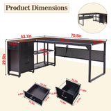 Executive Desk with Power Outlet, Lockable File Drawer and Storage Shelves,L Shaped Office Desk with Pegboard