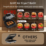 OMTech Electric Indoor Grill, 7-in-1 Air Fryer Combo, Non-Stick Removable Plates, 4Qt, 450F Max Temp, 1750W, Black