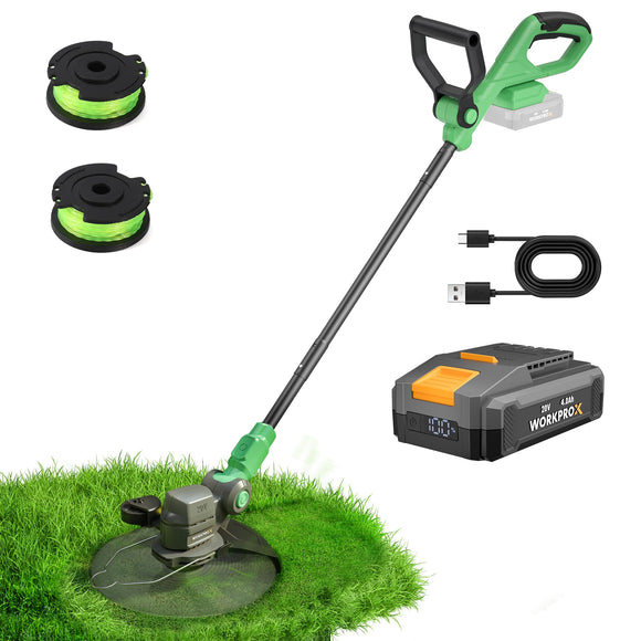 WORKPROX 12inch 20V String Trimmer, 4.0Ah Li-Ion Battery Powered Grass Cutter with Auto Line Feed