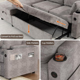 Convertible Sofa Bed, Chenille L-Shaped Sectional Sofa with Storage, Grey