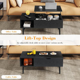 Lift Top Coffee Table with Hidden Storage and Open Shelf, Modern Wood Coffee Table for Living Room, Rising Tabletop Center Table for Small Spaces, Black Multifunctional Cocktail Table