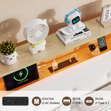 Einhomn Floating Bed Frame Twin with 2-Tier Storage Velvet Fabric Upholstered Headboard, Wooden Platform Bed Frame w/Charging Station & LED Lights, Metal Slats Support, No Box Spring Needed, Natural