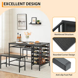 GarveeHome 3-Pieces Dining Table Set for 2-4 People, Small Kitchen Dinner Table with 2 Bench, Dining Room Tables Set with Storage Drawer & Shelf (Black)