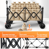 Collapsible Wagon Carts Foldable 570LBS Beach Wagon with Big All-Terrain Wheels Weight Capacity Heavy Duty Utility Carts, Sports Black