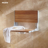 Moen Home Care Bathroom Safety Shower Chair for Elderly and Disabled, Stainless & Aluminum Foldable Teak Shower Bench, Handicap Accessories for Daily LIving, DN7110