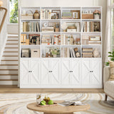 FACBOTALL 72.8" Large Bookshelf, Farmhouse Bookshelf with 8 Doors, White
