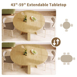 iPormis 43.3in-59in Extendable Round Dining Table for 4-6, Modern Wooden Kitchen Table for Dining Room, Adjustable Size Oval Circle Dinner Tables Furniture for Kitchen Living Room, Natural