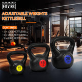 Fitvids Kettlebell Sets 3 Piece 5/15/20LB Strength Training KettleBells Weight Set, Black