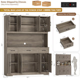 HOSTACK 71" Tall Kitchen Pantry Storage Cabinet, 55" W Kitchen Hutch, Grey