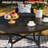 PHI VILLA Outdoor Round Table Set w/Umbrella, 5pc Patio Metal Furniture
