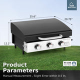 MFSTUDIO 22 Inch Flat Top Grill with Ceramic Coated Cast Iron Pan, 3 Burners Portable Tabletop Propane Gas Griddle Grill for Camping