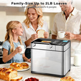 KBS Pro 710W 2LB Bread Maker, Stainless Steel 17-in-1 Smart Bread Machine with Healthy Ceramic Pan, Automatic Nut Dispenser, Tempered Glass Touch Panel, 3 Crust Colors, 15H Timer& Keep-Warm, Recipes
