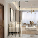Quvex No-Drill Floor to Ceiling Room Divider, 8-Pack Metal Slats Privacy Screen Divider Column with Leveling Feet, Space-Saving Decorative Partition Posts for Home, Office & Stairway, White/Black