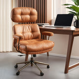 ovios Home Office Chair with Thick Cushion, Mid-Century Modern Faux Leather Ergonomic Chairs, High Back Swivel Rolling Computer Executive Armchair (Brown, Suede Leather)