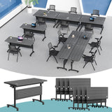 Folding Conference Table with Wheels, Flip-Top Mobile Training Table Modular Conference Room Tables, Space Saving Seminar Meeting Tables for Office School Business Classroom(Modilan 8PCS 55.1in)