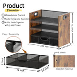Boershun Desk Organizer - 4 Tier Desktop File Organizer with Drawer, Wooden Paper Tray Organizer, Office Desk Accessories Organizer for Papers, Mail, Notebooks, Stationery