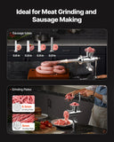 VEVOR Manual Meat Grinder, 304 Stainless Steel Hand Crank Meat Mincer with Steel Table Clamp, Sausage Stuffer with 2 Cutting Plates & 4 Sausage Tubes, Food Grinder for Beef Chili Pork Kitchen Tabletop