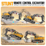 17CH Remote Control Excavator Construction Toy for Boys - 2400mAh RC Excavator Toy with Metal Shovel/Spray/Lights/Sounds, RC Digger Construction Vehicles Toys Excavator Toys Gift for Boys 8-12 Yr Old