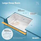 Ruvati 33-inch Workstation Kitchen Sink - Slope Bottom Offset Drain 16 Gauge Stainless Steel Kitchen Sink with Brushed Finish, Easy-to-Clean Undermount Sinks- RVH8591
