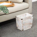 VERGOODR Grey Farmhouse Style Torched Wood Trash Can Waste Bin with Decorative Metal Brackets Trash Can for Bedroom,Living Room, Bathroom & Office (Washed White)