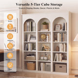 MapleGrace 71" Triple Arched Bookcase, Tall Bookshelf with Shelves, White