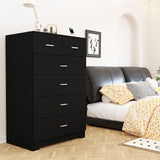 FJTJBSI Dresser with Power Outlets Wooden 6 Drawer Dresser with Large Organizer Black Tall Storage Organizer with Smooth Metal Rail Modern Chest of Drawers Closet for Bedroom Hallway