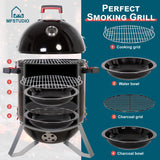 MFSTUDIO 18" Vertical Smoker and BBQ Grill, Pure Porcelain-Enameled Cooker, Heavy Duty Charcoal & Woods Outdoor Grill for Smoker, Black