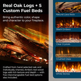 Ambe Linear 50" Electric Fireplace with Real Wood | Hidden Vent Design | Midwest Hardwood Log Set | Recessed or Built-in | Deep Realistic Ember Bed | Fireplace Insert Heater | Trim or Frameless